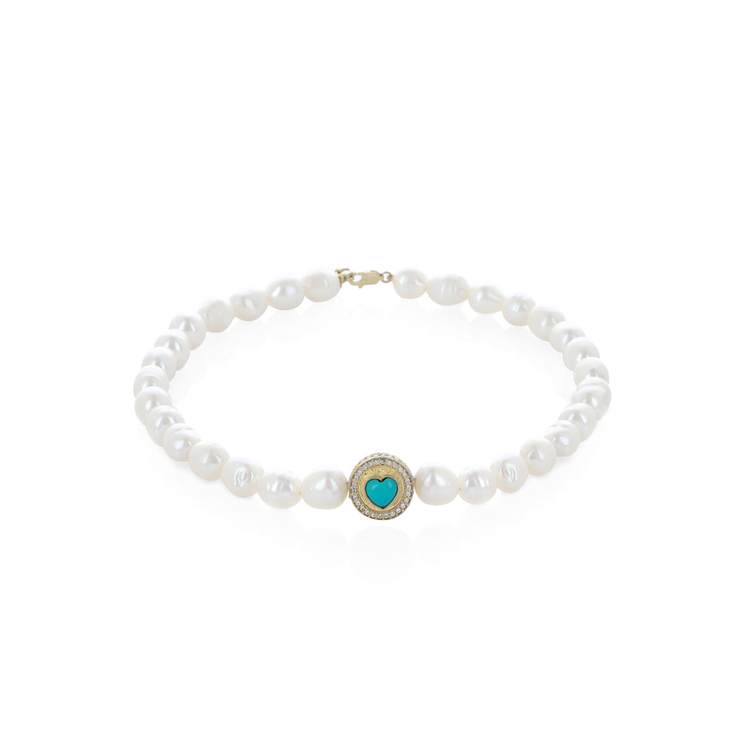 Turquoise Heart Pearl Choker